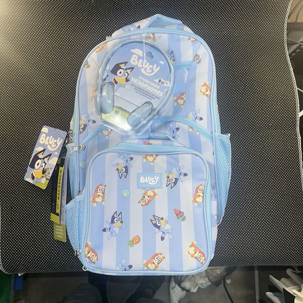 Bluey Backpack 17" with Lunch Tote Headphones & Keychain 4pc Set